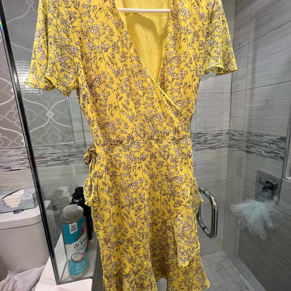 Floral Yellow Wrap Dress